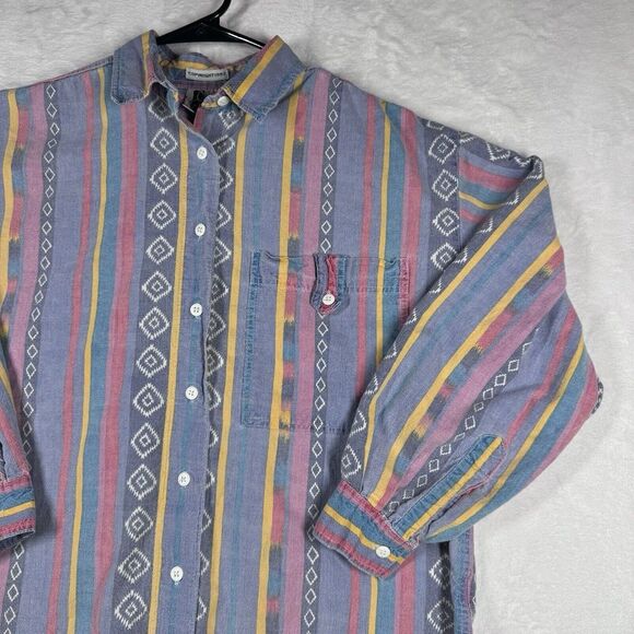 Vintage Jeans Wear Button Up Shirt Striped Abstract Aztec‎ Colorful Women's M - Picture 2 of 9
